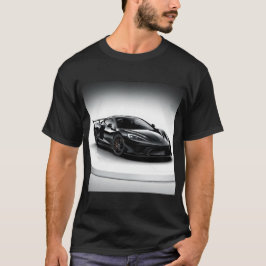 Sleek Black Sports Car auf einem rotierenden Displ T-Shirt