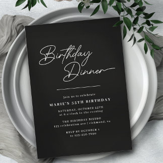 Sleek Black Typografie | Elegantes Abendessen zum Einladung