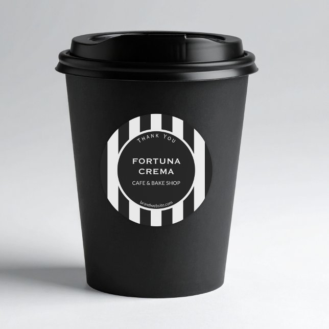 Sleek Black White Stripe Business Name Thank You Runder Aufkleber (Von Creator hochgeladen)