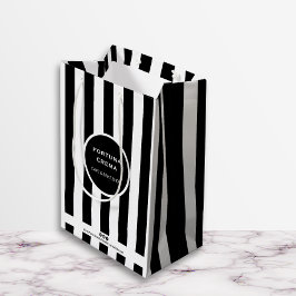 Sleek Black & White Stripes Small Business Brand Mittlere Geschenktüte