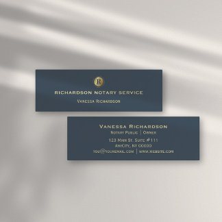 Sleek Blue & Gold Monogram Icon Notare Public Mini Visitenkarte