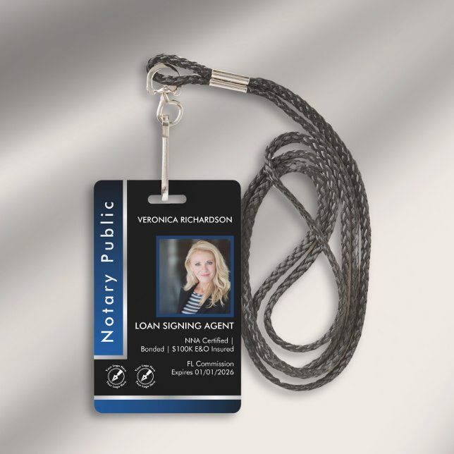 Sleek Blue Silver Notary QR Code Foto I.D. Logo Ausweis (Von Creator hochgeladen)