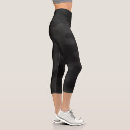 Sleek Camouflage Deep Black Dark Charcoal Tones Mo Capri Leggings