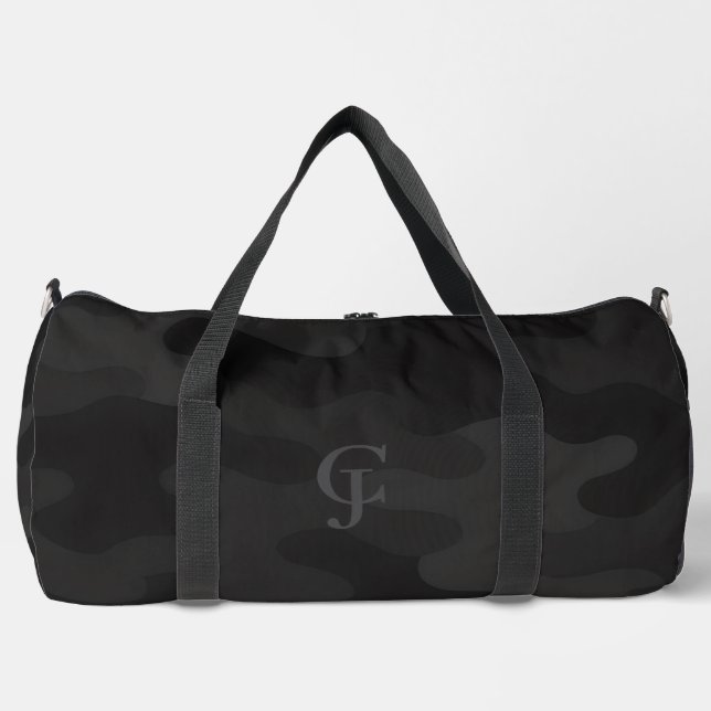 Sleek Camouflage Deep Black Dark Charcoal Tones Mo Duffle Bag (Vorderseite)