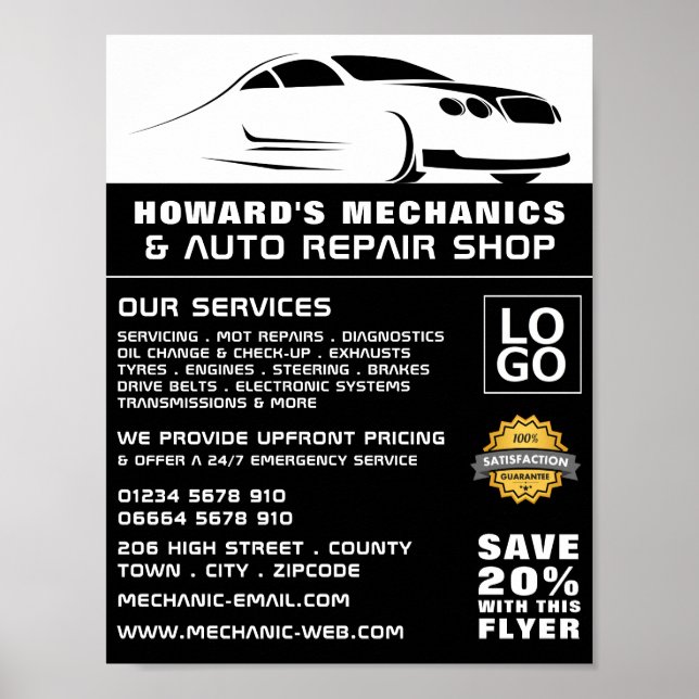 Sleek Car Logo Auto Mechanik & Reparatur Werbung Poster (Vorne)