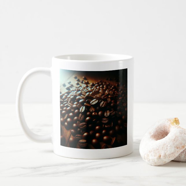 "Sleek Coffee Beans Tasse - Perfektes Kaffeegenuss (Mit Donut)
