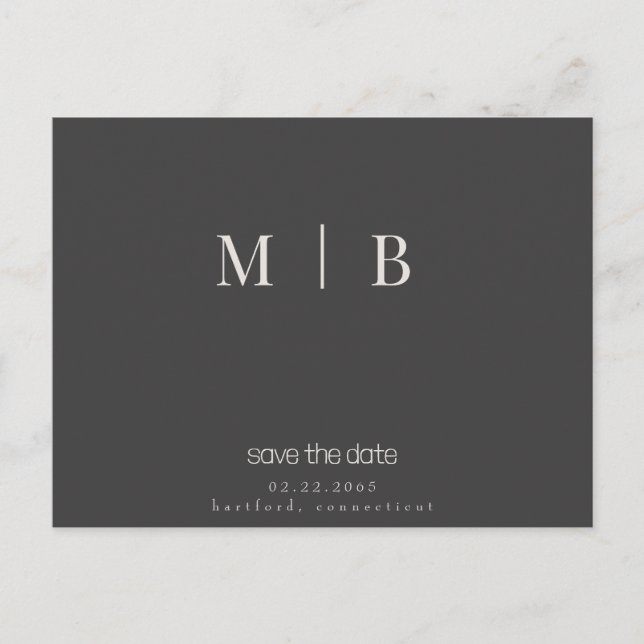 Sleek Contemporary Monogram Gray Wedding Postkarte (Vorderseite)