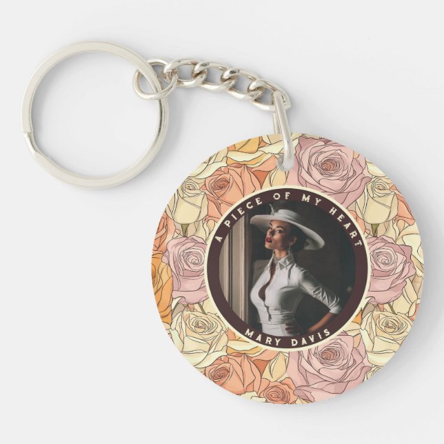 Sleek Dad Fathers Day Gifts Custom Photo Rose Schlüsselanhänger (Vorderseite)