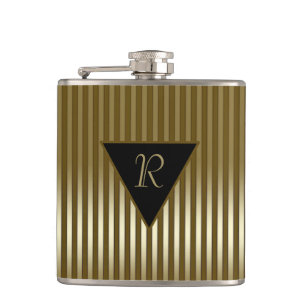 Sleek Gold Streifen Mit Monogramm Flachmann