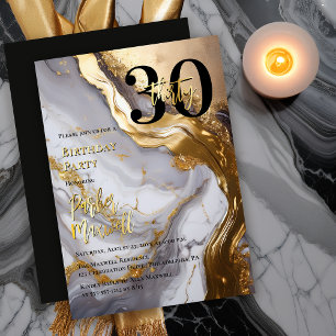 Sleek Gold   Weiße Marmor Moderne 30 Geburtstagspa Folieneinladung