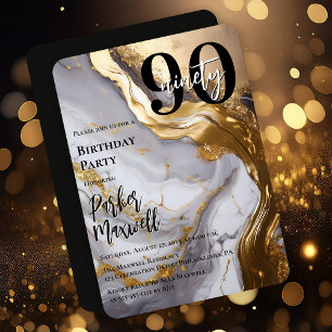 Sleek Gold Weiße Marmor Moderne 90 Geburtstagspa Einladung