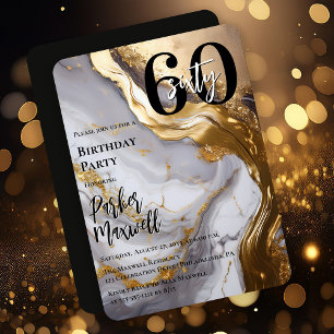 Sleek Gold   Weißer Marmor Moderne 60 Geburtstagsp Einladung