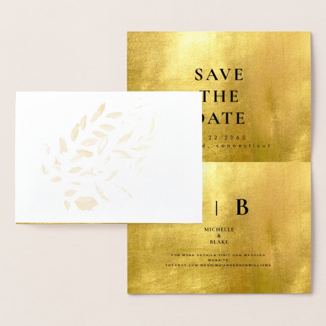 Sleek Gold & White Monogram Save the Date Foil for Folienkarte (Anzeige)