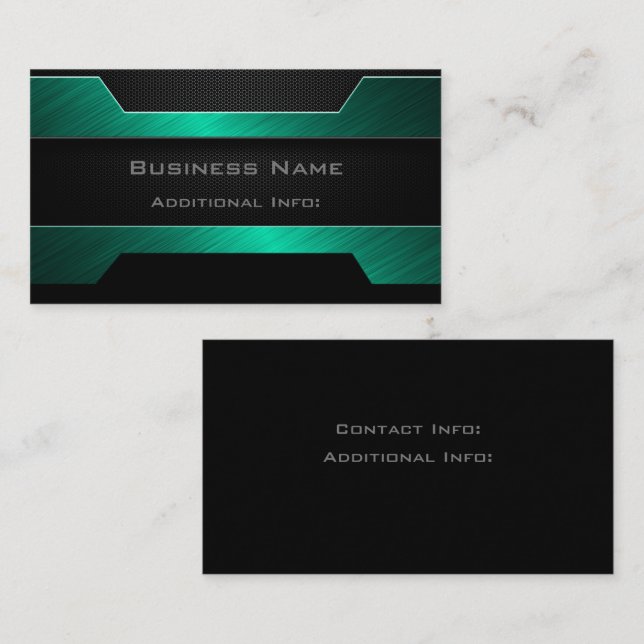 Sleek Green Metal Business Card Visitenkarte (Vorne/Hinten)
