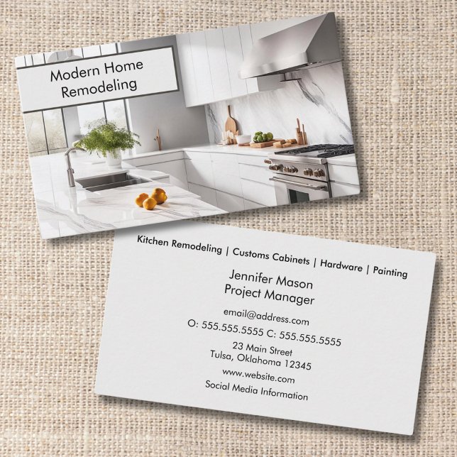 Sleek Kitchen & Construction Business Card Visitenkarte (Von Creator hochgeladen)