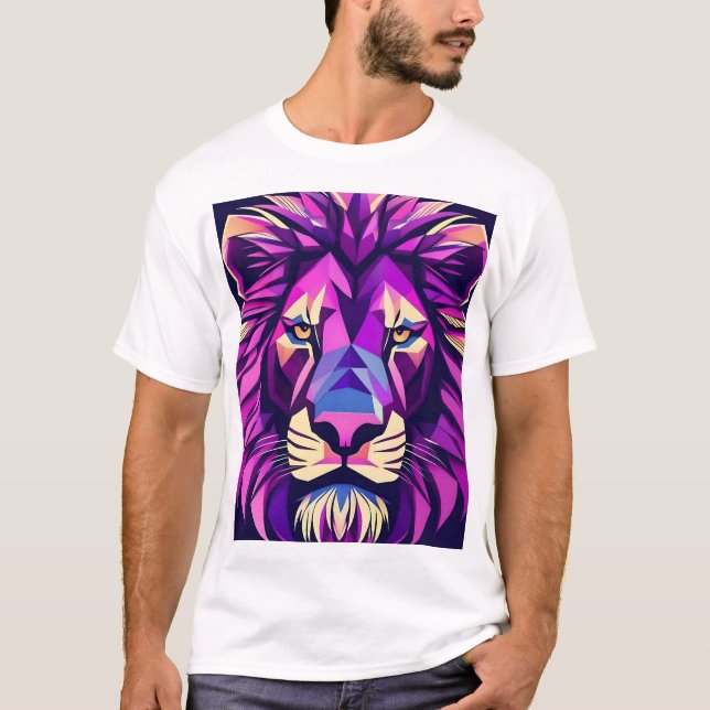 Sleek Lion Design mit geometrischem Flair T-Shirt (Vorderseite)