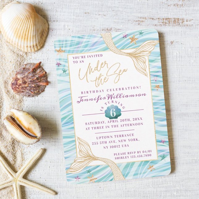 Sleek Mermaid unter dem Meer Einladung zum Geburts (Sleek Mermaid Under The Sea Birthday Invitation)