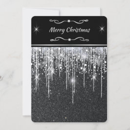 Sleek Minimalist Black Silver Sparkle Christmas Feiertagskarte
