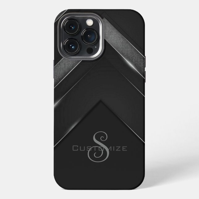 Sleek Mit Monogramm Black Zickzack iPhone Hülle (Rückseite)