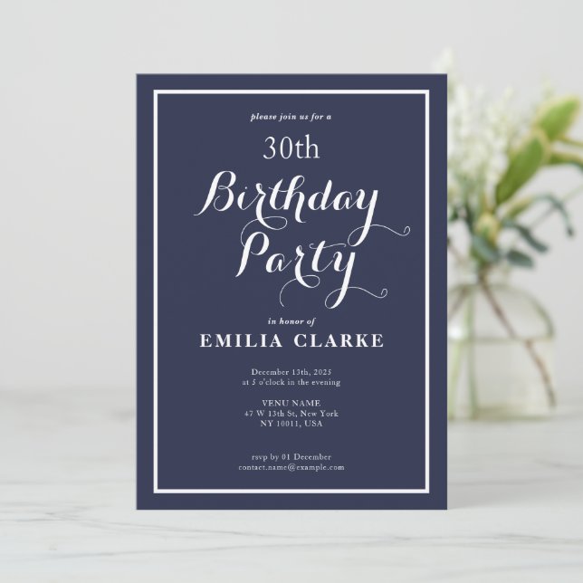 Sleek Modern Birthday Party Einladungen für Erwach (Stehend Vorderseite)