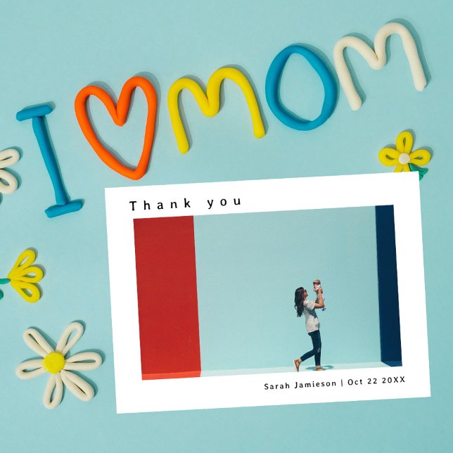 Sleek Modern Custom Foto Baby Dusche Dankeskarte (Von Creator hochgeladen)