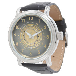 Sleek Modern Gold & Silver Dark Leather Custom Armbanduhr