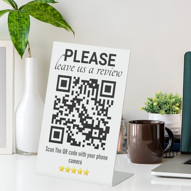 Sleek & Modern QR-Code "Verlass a Review" Sockelschild (Pink Sleek & Modern "Leave a Review" QR Code Pedestal Sign)