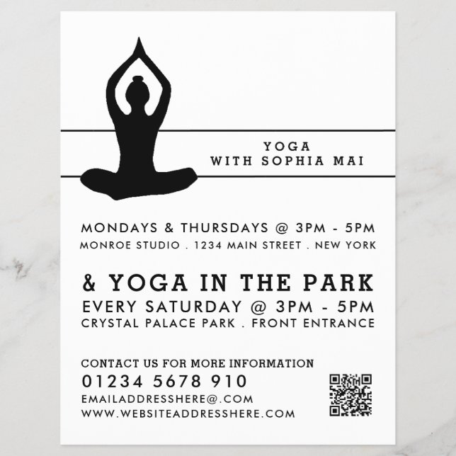 Sleek Modern Yoga Class Advertising Flyer (Vorne)