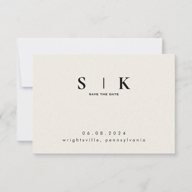 Sleek Monogram Cream Wedding QR Code Save the Date (Vorderseite)