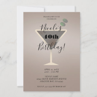 Sleek Olive Martini Glam Cocktail Geburtstagsparty Einladung