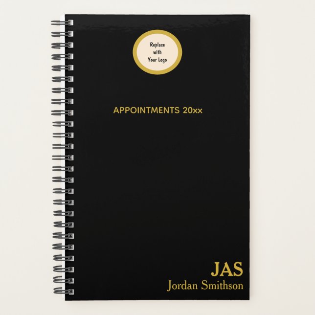 Sleek Personalisiert Black Gold Terminkalender Planer (Vorderseite)