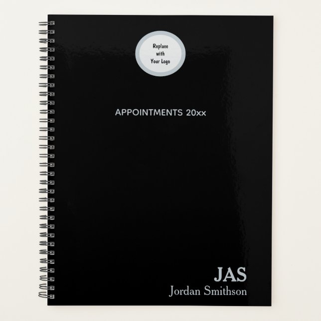 Sleek Personalisiert Black Silver Terminologiebuch Planer (Vorderseite)