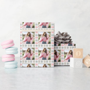 Sleek Personalisiert Foto und Holiday Poinsettia Geschenkpapier