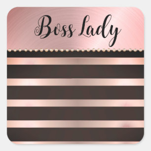 Sleek Pink Striped Boss Lady Quadratischer Aufkleber