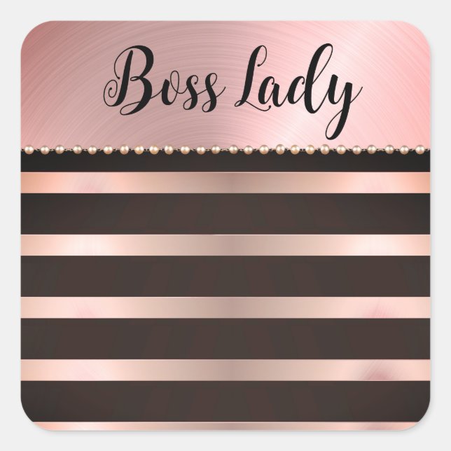 Sleek Pink Striped Boss Lady Quadratischer Aufkleber (Vorderseite)