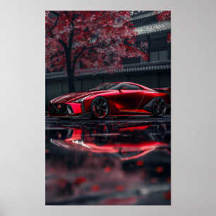Sleek Red Nissan GTR 2028 Concept Car Side View Poster