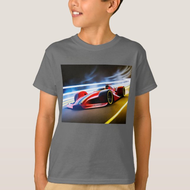 Sleek Rennwagen in rot auf Gleis T-Shirt (Vorderseite)