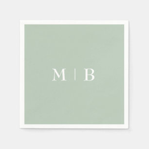 Sleek Sage White Monogram Wedding Serviette