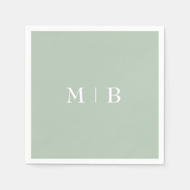 Sleek Sage White Monogram Wedding Serviette (Vorderseite)