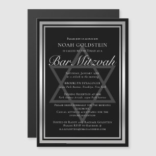 Sleek Silver Black Formal Bar Mitzvah Magneteinladung