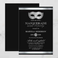 Sleek Silver & Black Masquerade Sweet 16 Party