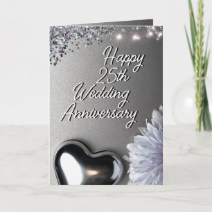 Sleek Silver Heart 25. Hochzeitstag Karte