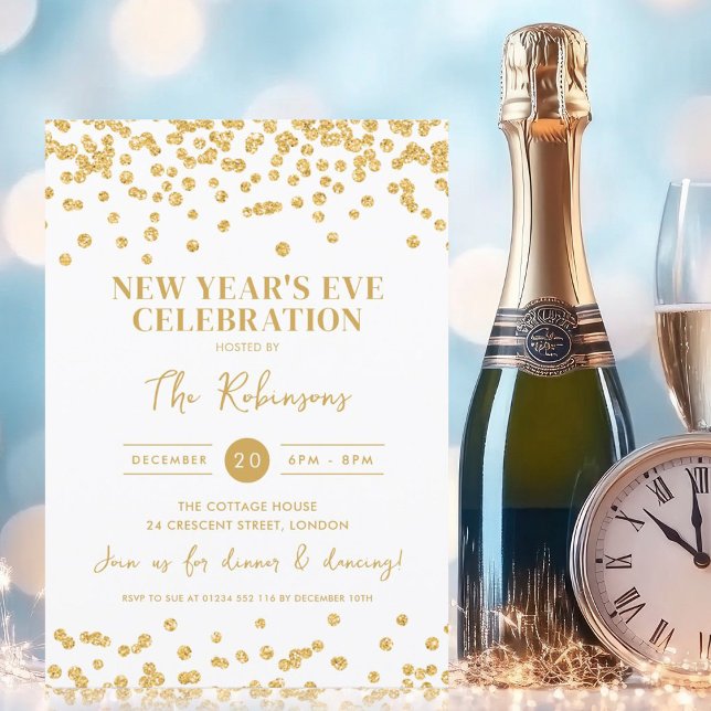 Sleek Silvester Party Gold Glitzer Confetti Einladung (Sleek New Years Eve Party Gold Glitter Confetti Invitation)