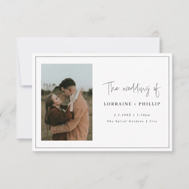 Sleek & Simple 2-Foto Hochzeit Einladung (Vorderseite)