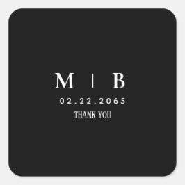 Sleek Simple B/W Monogram Vielen Dank Quadratischer Aufkleber