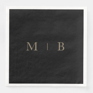 Sleek Simple Gold Monogram Black Cocktail II Serviette