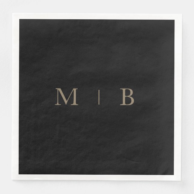 Sleek Simple Gold Monogram Black Cocktail II Serviette (Vorderseite)