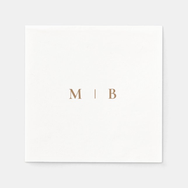 Sleek Simple Gold Monogram White Cocktail Napkins Serviette (Vorderseite)