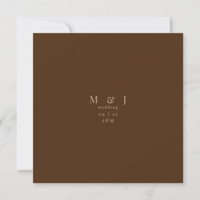 Sleek & Simple Modern Brown Square Wedding Einladung (Vorderseite)