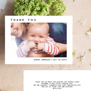 Sleek Simple Modern Custom Foto Baby Dusche Dankeskarte
